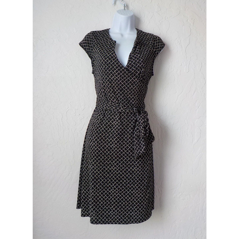 VTG Y2K The Limited Black Wrap Fit Flare Dress Women size 2 Geometric Plaid Bow